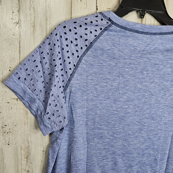 Women's Blue Short Eyelet Sleeve Casual Tee T-shirt NWOT Ladies Size Small - Picture 7 of 10